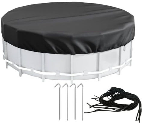 XUQEAYWD Poolabdeckung Rund, Durchmesser 366cm Schwimmbadabdeckung, Pool Abdeckplane, Poolplanen Für Oberirdischen Pool, 420D Wasserdicht Oxford, Mit Kordelzug Und BodennäGeln, Einfache Installation