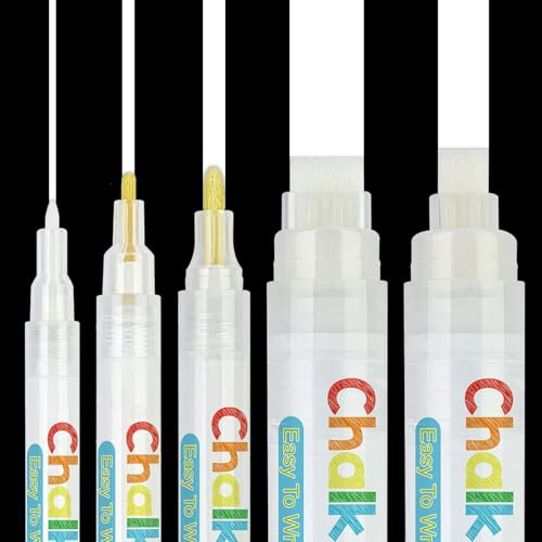 Caelura Kreidestifte für Tafel Abwaschbar, 5 Kreidemarker Abwischbar, Fenstermalstifte, Tafelstifte Abwischbar, Kreidestift Weiß für Fenster, Tafel, als Glasstift | Chalk Markers