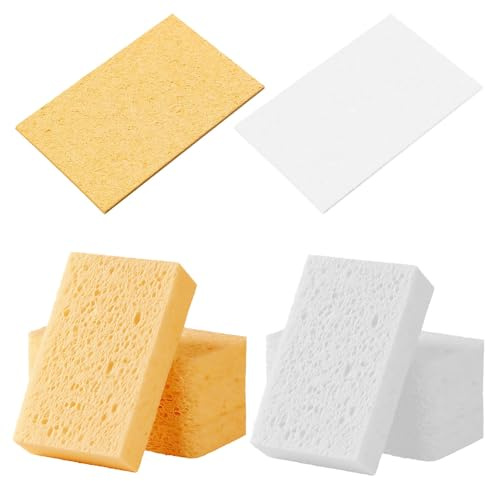 CZAKOMIX 10 Pièces Eponge Vaisselle, Éponge Réutilisable Lavable, Compressée Éponges Anti-Rayures pour Nettoyer la Cuisine, Bain, Maison, Voiture (Blanc, Orange, Dimensions Compressées: 9,6×6,2×0,2cm)