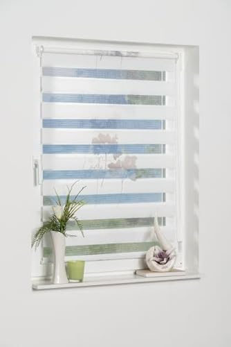 K-Home Klemmfix Doppelrollo Denia ohne Bohren Petrol-Grau 100 x 200 cm (B x L) Design:Blume