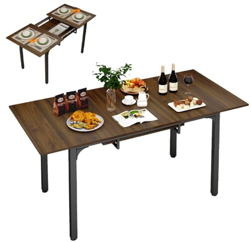 YU YUSING Table Salle à Manger Extensible Rectangle avec Rangement 110-149cm, Table de Cuisine en Bois avec Rallonge pour 4-6 Personnes, Cadre Métallique Robuste, Petit Espace, Marron Rustique
