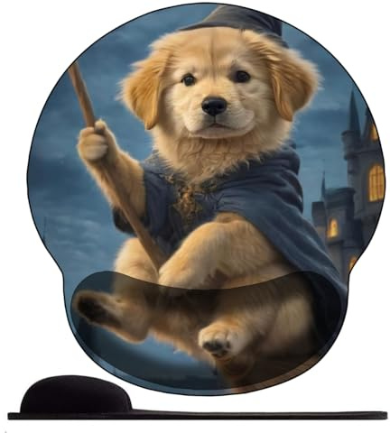 3D Tapis de Souris Ergonomique Gamer avec Repose Poignet, Confort avec Repose- Gaming Mouse Pad pour Ordinateur Portable -Golden Retriever Petit Sorcier