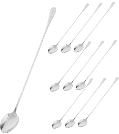 Toyvian Cuillères à Long Manche Lot de 10 Design Épaissi et Extra Long en Acier Inoxydable Argenté Solide pour Mélanger Desserts Glacés la Maison Bar