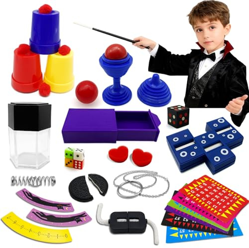 Yeefunjoy 11Pezzi Giochi di Magia, Kit Magico con Carte Oggetti di Scena per Trucchi di Magia Gioco di Ruolo, 60+ Trucchi Magici Regalo di Natale Bambini 6 7 8 9 10 11 12 Anni Piccoli Principianti