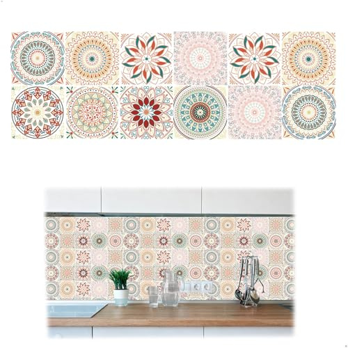 Azulejos Adhesivos Cocina, Baldosas Adhesivas pared Baño, Azulejos Adhesivos Impermeables y Resistentes al Aceite, Baldosas Adhesivas Pared para Decorar y Mejorar Cocinas y Baños, 12 Piezas, 15x15cm