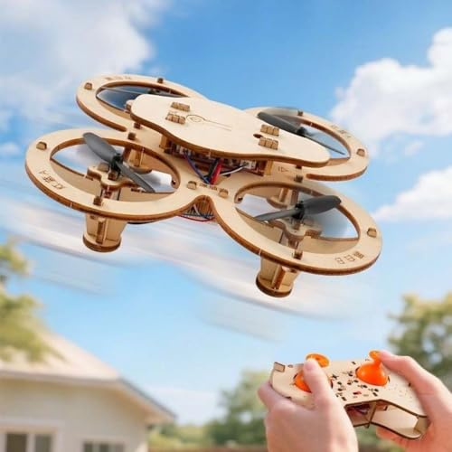 Wooden Drone Model Kit, DIY Wooden Assembly RC Drone Kit, Remote Control Mini Quadcopters, DIY Assembly Drones with 4-Axis Flight, Creative Building Models, Educational Science Kits for Kids & Adults