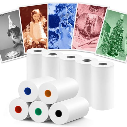 Neuytiky 10 Rouleau Papier Appareil Photo Enfant,5 Couleurs Papier Thermique pour la Plupart Appareil Photo Instantané Enfant,57x25mm Photo Creator Recharge Papier Sans BPA HD