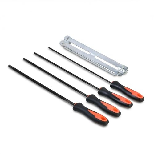 4 Limas Para Motosierra Con 1 Archivador, Producto Profesional De Acero Premium Duradero Para Afilado, TamañOs 3,2mm, 4,0mm, 4,8mm, 5,5mm Con Mango ErgonóMico, Ideal Para Taller, JardíN Y Bricolaje