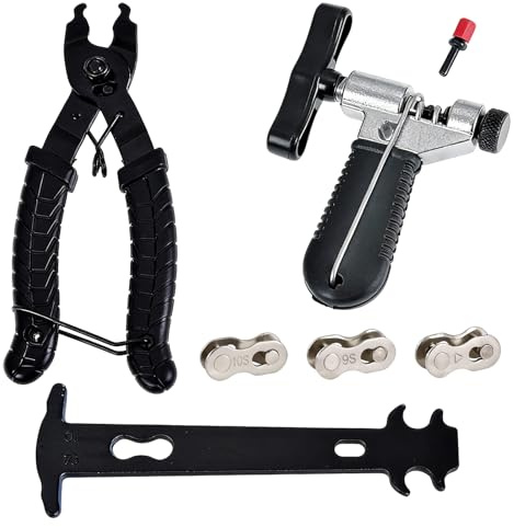 HXSYKJDM Bike Chain Tool Kit - Professional Chain Breaker | with Master Link Pliers, Chain Checker & 3 Quick Links for Mountain/Road Bicycle Repair, Stainless Steel Multi-Tool