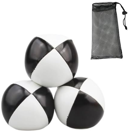 Zxpjkyu 3 Stück Jonglierbälle PU Jonglierbälle Anfänger Wurfspiel Minibälle Netzbeutel für Heimspiel Kinder Erwachsene Training, Schwarz-Weiss