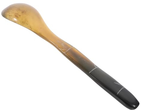 jojofuny Natural Horn Spoon with Bamboo Handle Long Handle Meal Spoon for Coffee Ice Cream Porridge Sauce Dessert Smooth Polished Surface Lightweight for Home and Restaurant Use