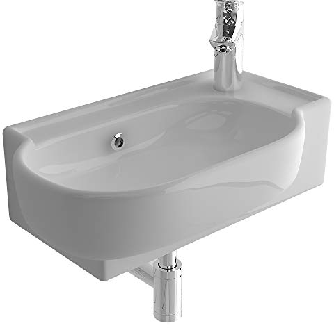 Alpenberger Waschbecken Bad Waschtisch 45 cm Breit Eckig Oval | Handwaschbecken Kleines Waschbecken Gäste WC & Badezimmer | Hängewaschbecken für Waschplätze | Gästewaschbecken Schmal Mini waschbecken