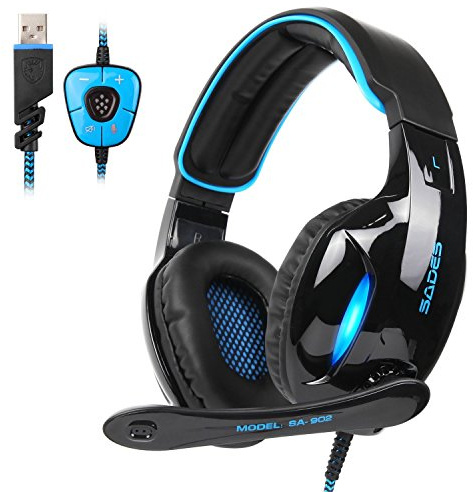 SADES SA902 7.1 USB Surround Sound PC Headsets Over-Ear Gaming Headphones with Microphone LED Light