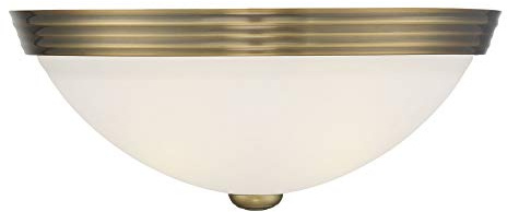 Savoy House 6-780-13-322 Savoy House Traditional White Etched Glass Flush Mount, 2-Light 120 Total Watts, 5 H x 13 W, Warm Brass