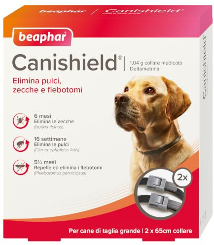 Beaphar Canishield, Collare Antiparassitario per Cani 65 cm, per Cani di Taglia Grande, Contro Pulci e Zecche, Confezione da 1 Collare