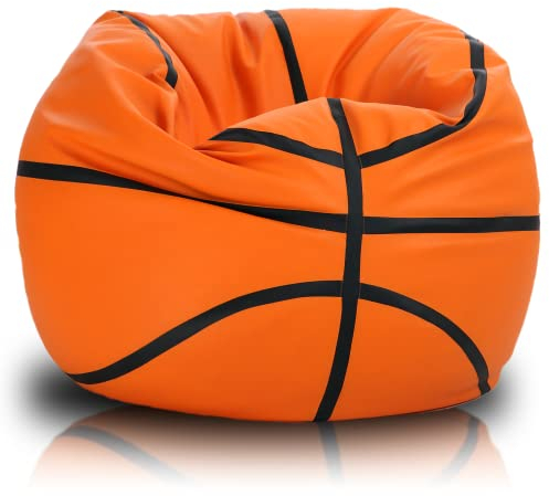Ecopuf Basketball Sack XL - Spielkissen aus Kunstleder - Ideal für Fußballfans, Kinder - Sitzsack Wohnzimmer - Sitzpouf Samt - Gaming Stuhl Pouf Sack - 100x55cm, Orange: Basketball
