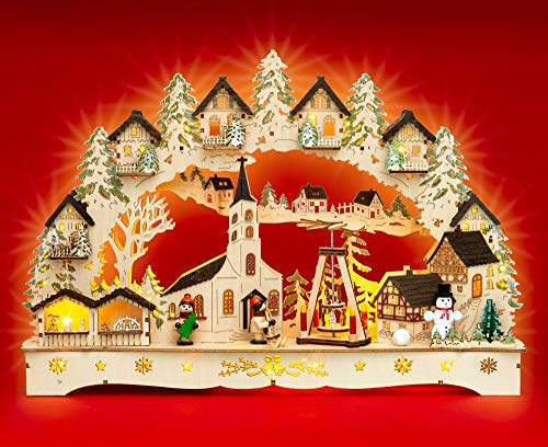 SIKORA LB71 beleuchteter LED Holz Schwibbogen WEIHNACHTSDORF inklusive Trafo