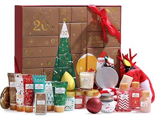 Body & Earth Adventskalender 2025 Frauen Weihnachtsgeschenke Geschenkset 24tlg. Badesets für Frauen Geschenkbox mit Weihnachtsmütze, Badebomben, Weihnachtsdekoration, weihnachtsgeschenke für frauen