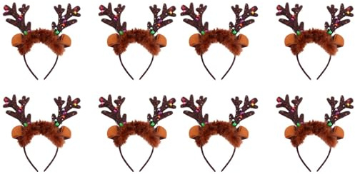 SOLUSTRE Rentier Geweih Stirnband LED Leuchten Haarreifen Weihnachten Haarband Kopfbedeckungen Kinder Erwachsene Weihnachten Party Cosplay Kostüm Zubehör Foto Requisiten 8 Stück