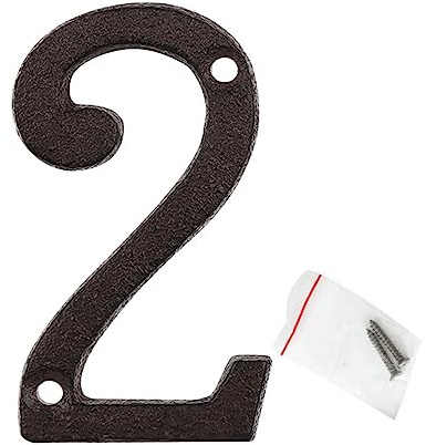 Numero civico da 7,6 cm, numeri di indirizzo per case, numeri civici per esterni, numero in metallo in ghisa, numero cassetta postale vintage in metallo massiccio, numero 2 nero (viti abbinate incluse
