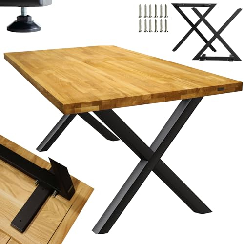 holz4home® Massivholztisch Eiche I Ohne Baumkante I Mit Aufdopplung I inkl. Tischgestell (X-Struktur-Gestell, 180 x 100 cm)