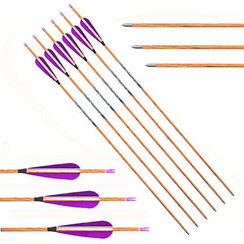 ACCMOS ID 4.2 mm Hunting Arrow 4 Purple White Feather Spine 600 700 800 Wood Like Arrow Shaft Blue Tags Carbon Arrows for Bows Arrows Archery 6pcs (Spine 600, 26inch)