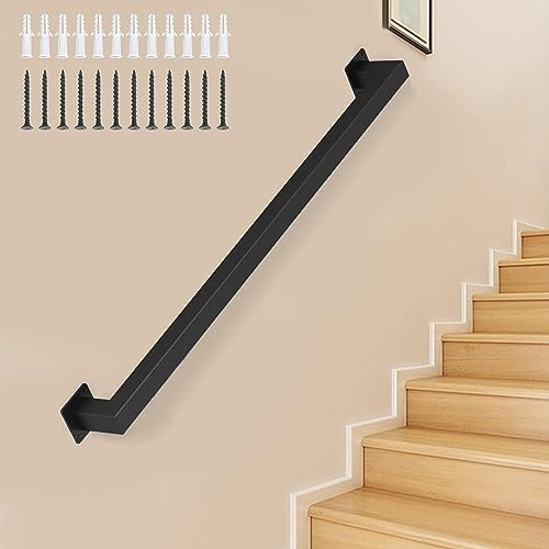 Barandilla de escalera negra - Kit completo. Pasamanos de pared Barandillas de escalera de hierro forjado de metal para escalones al aire libre o escaleras interiores - Diseño de tubo cuadrado ( Size