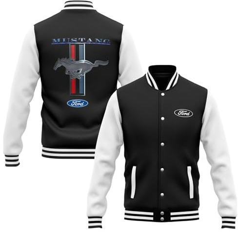 Ford Veste Varisty College Mustang Classic Tribar de style rétro américain., Noir , XL