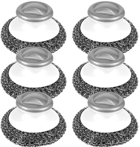 6Pcs Stainless Steel Scrubber with Handle, Stainless Steel Dish Scrubber Brush Steel Wool Scrubber for Cleaning Pots Pans Grills Ovens Sink and Other Tough Jobs