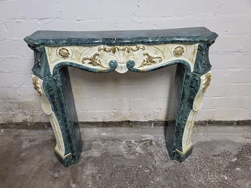 Kaminumrandung Kaminverkleidung Rokoko Farbe Cararasmaragdgrünmarmoriert mit Cararacremeeinlage mit Gold Kamin Umrandung Breite115cm