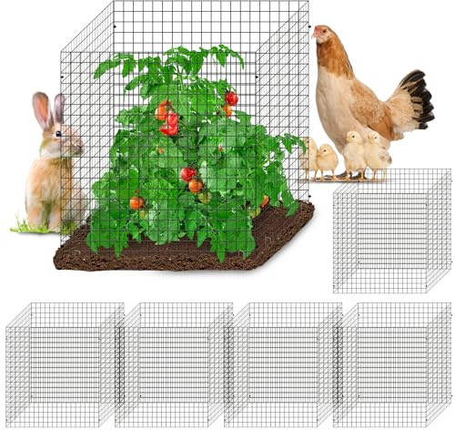 Warmfarm 24 Pics DIY Metal Plant Protectors from Deer, Garden Fencing Animal Barrier Size 11.8 * 11.8 inches, Mesh Plant Cage Chicken Wire Cloche for Plants with Stakes and Nylon Cables (24 Pcs)