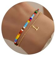 TINGN Armband mit Buchstaben Damen - Bunte Perlen Armband L Armkette Set Gold Intiale Namensarmband Buchstaben Armbänder Damen Modeschmuck für Frauen Mädchen Schmuck Geschenke