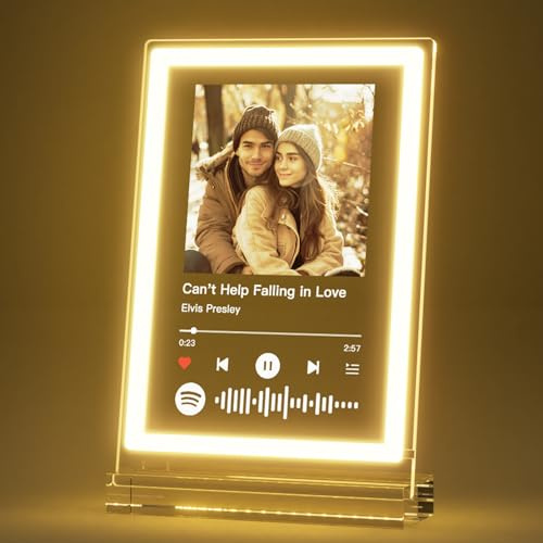 witfox Spotify Glas Personalisiert mit Foto Neon Bildrahmen - Spotify Song Cover mit 6 Farben Neonlicht, Personalisierte Geschenke für Frauen Männer zum Jahrestag, Geburtstag, Valentinstag-15x22cm