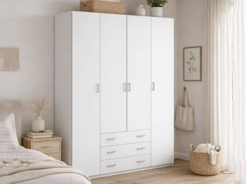 Dmora - Guardaroba grande Francine, Mobile camera da letto, Cabina armadio portabiti, Armadio appendiabiti, 154x50 h200 cm, Bianco