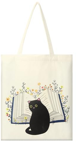 dusaniyali Geschenke für Katzenliebhaber Tote Bag Schwarz Katze Stoffbeutel Bedruckt Damen Umhängetasche Shopper Einkaufstasche Mama Geschenke Geburtstag Geschenke Lehrer Geschenk für Frauen