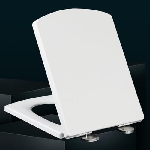 Wc-Sitz mit Absenkautomatik Weiß Toilettendeckel Eckig Premium Toilettensitz Badinstallationen Rutschfester Wc Deckel Abnehmbar Top-Installation,white-34.5 * 43cm