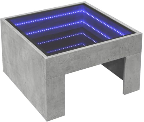 vidaXL Coffee Table with Infinity LED Mirror - Concrete Grey, Engineered Wood, Living Room/Bedroom Multifunctional Table (50 x 50 x 30 cm)