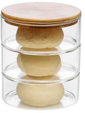 Forneza Kit de démarrage pour levure de pizza et de pain - Récipient alimentaire à 3 compartiments pour pâte - Récipient pour pâte à pizza avec couvercle en bois - Récipient à pâte à pizza
