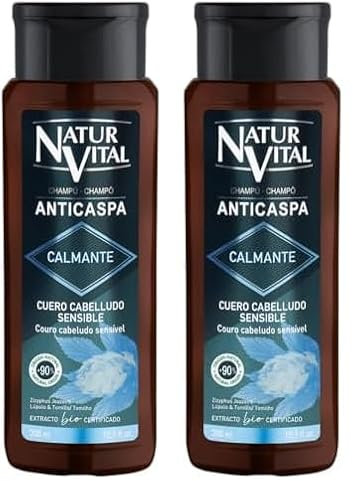 NaturVital - Champú Anticaspa Calmante, Sin Parabenos ni Colorantes ni Siliconas, Ideal para Cabellos Normales y Cuero Cabelludo Sensible, 300 ml (Paquete de 2)