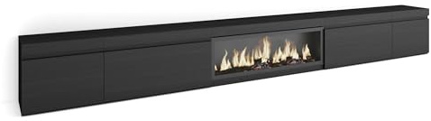 Skraut Home | TV-Schrank, Lowboard | für Wohnzimmer und Esszimmer | 368x45x35 | Elektrokamin XXL | Moderner Stil | Schwarz