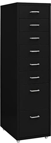 Modernen Aktenschrank mit Rollen und 8 Schubladen, Rollcontainer, Büroschrank Büromöbel Metallschrank Stahlschrank Aufbewahrungsschrank für Home Office, 28 x 41 x 109 cm