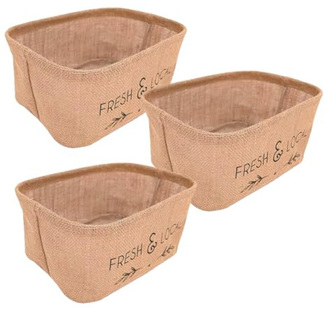 Kissymix Jute Storage Baskets - Small and Large Rectangular Woven Baskets - Open Rustic Storage Solutions for the Home - Kitchen, Utility & Garden Shed Storage (3 Pack)