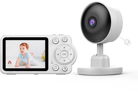 Winnes Baby Monitor Video e Audio Telecamera con Monitor 2.8‘’ Display, Rilevamento di Temperatura/Umidità/Suoni/Pianto Allarme Promemoria,Visione Notturna,2600mAh Batteria,Nessuna Wi-Fi & APP