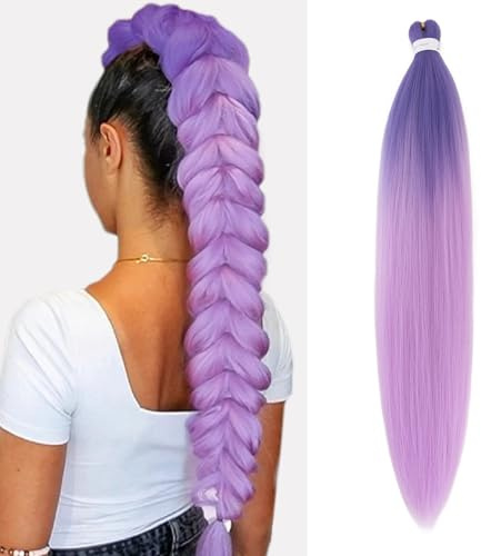Silk-co 66cm Extension Capelli Treccine Extension Capelli per Treccine Africane Treccia Fibra Intrecciare per Ragazza Donna 1 ciocca, Viola Scuro a Viola Chiaro