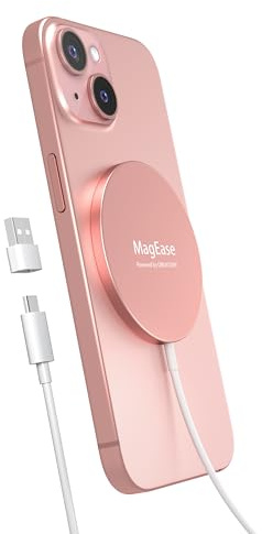 Chargeur magnétique sans Fil 2 en 1 - Design ultrafin en Alliage d'aluminium - Dispositif de Charge Rapide Compatible avec l'iPhone 17/16/15/14/13/12 et Les AirPods 4/3/2/Pro - Rose Poudré