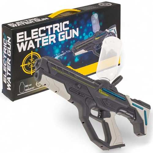 MIJOMA Elektrisk vattenpistol med 150 + 350 ml tank, USB-laddningskabel, räckvidd 7–10 m, vattensprutpistol för barn och vuxna, 39 cm sommarpryl (grå)