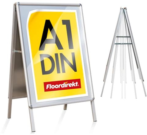 Floordirekt Kundenstopper DIN A1 - beidseitig für 2 Plakate mit Alu Rahmen 25mm - inklusive Schutzfolie - wetterfester Plakatständer - Gehwegaufsteller Werbetafel