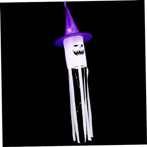 Toyvian 1Pc Luminous Halloween Windsock Pendant Ghost Shaped Festival Decoration for Outdoor Indoor Use Durable Cloth Design with Bright Lights for Gardens Balconies and Yards