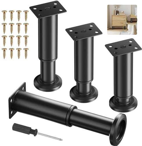 4 Stück Möbelfüße Verstellbar,Möbelfuß Höhenverstellbar 12cm -18cm,Sockelfüße Tischfüße, Metall Schwarz Möbelbeine für Schrank Fernsehschrank Sofa Nachttisch Lehrstuhl Badezimmerschrank (12cm-18cm)