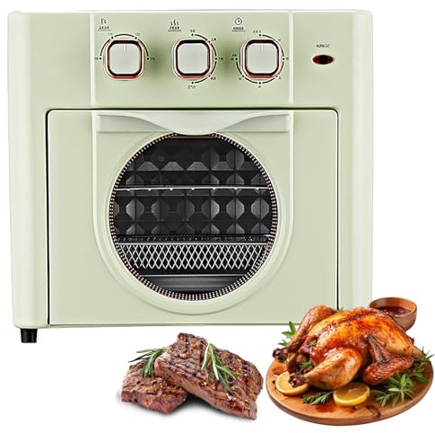 18L Multi-Function Air Fryer Oven – Compact Electric Toaster Oven with 360° Hot Air Circulation (3 Mechanical Knob Controls, Green) (Green)